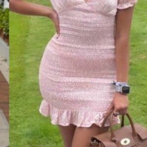 Zara Pink Ruffle-Hem Smocked Mini Dress